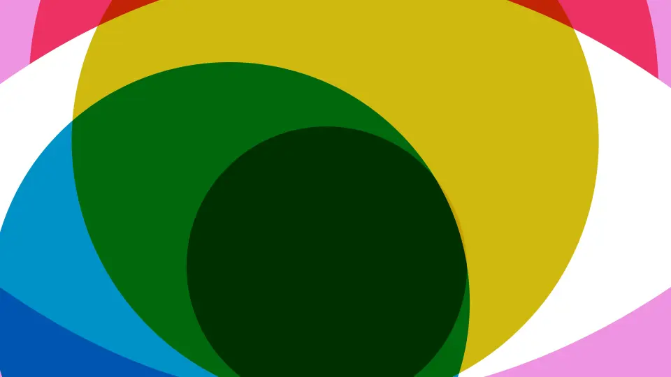Abstract eye-like shape in yellow, green and blue