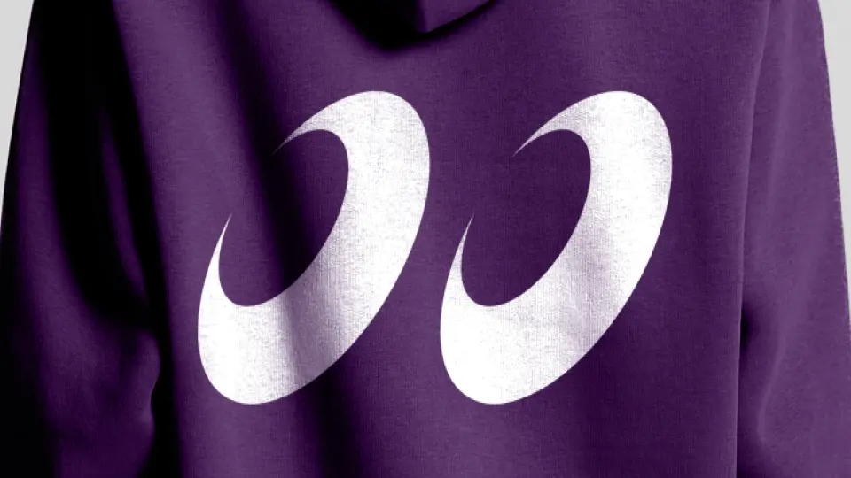 Purple hoodie with a white logo mark