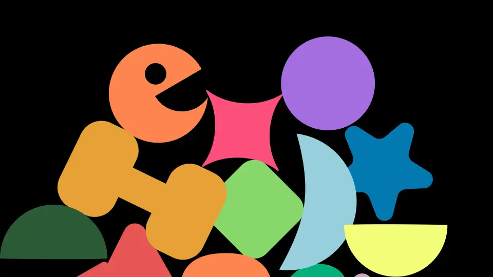Colourful abstract shapes on a black background