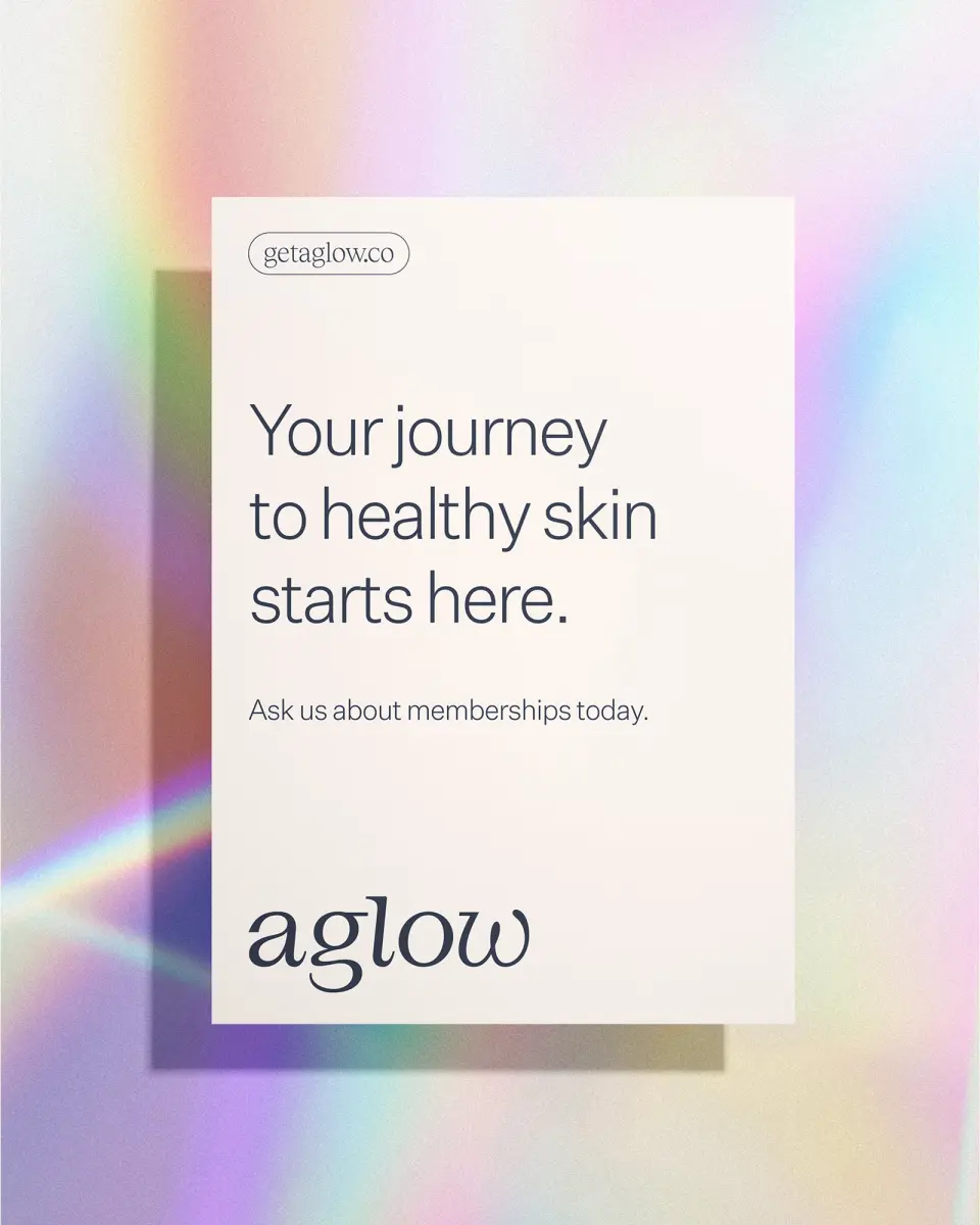 aglow website screen with a holographic gradient background