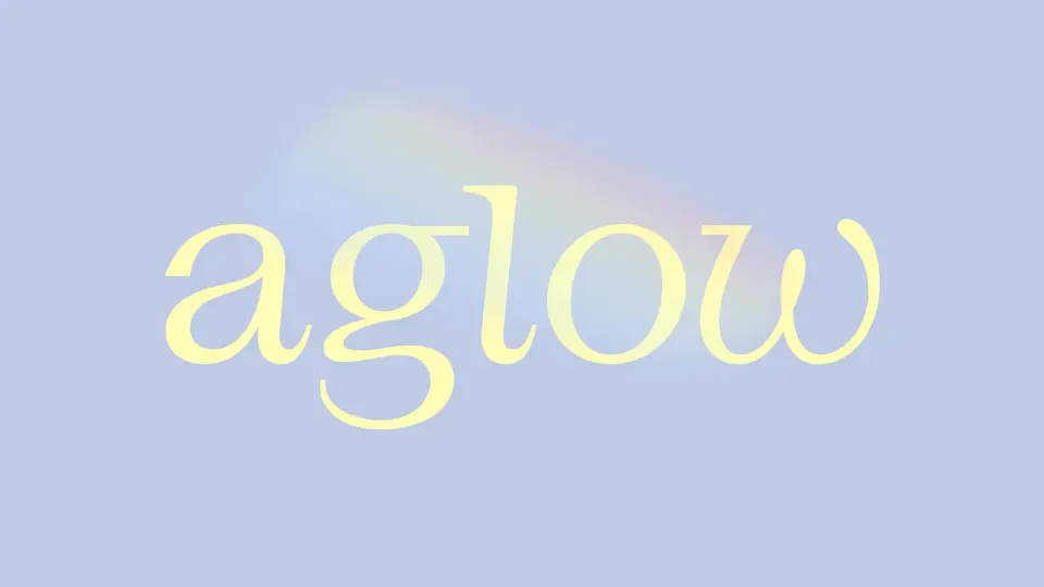 The aglow wordmark in cream on a pale blue background