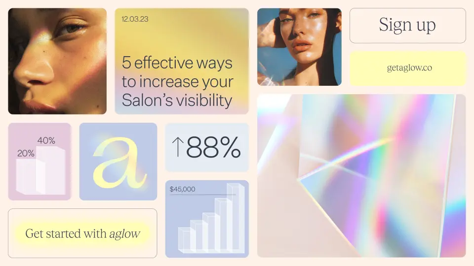 Collage of aglow brand and digital design elements
