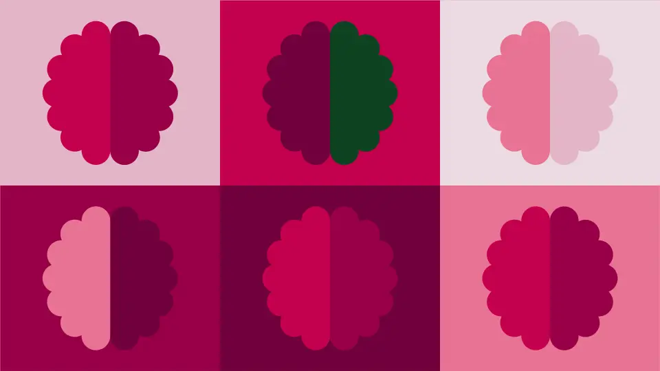 Grid of pink and red brain icons on pink and purple tiles