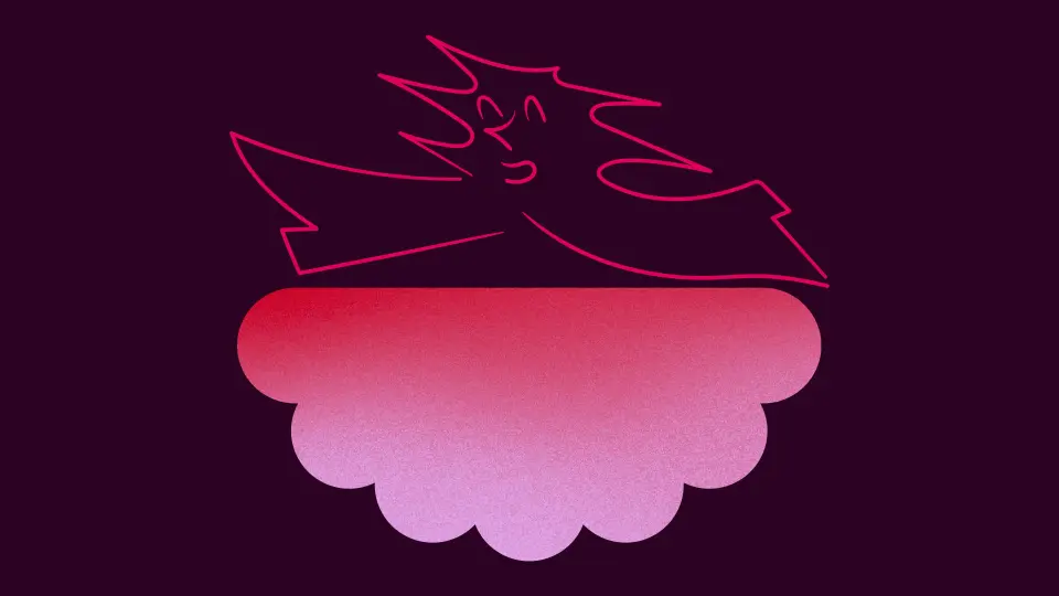 Pink gradient scalloped Ārepa icon on a dark purple background