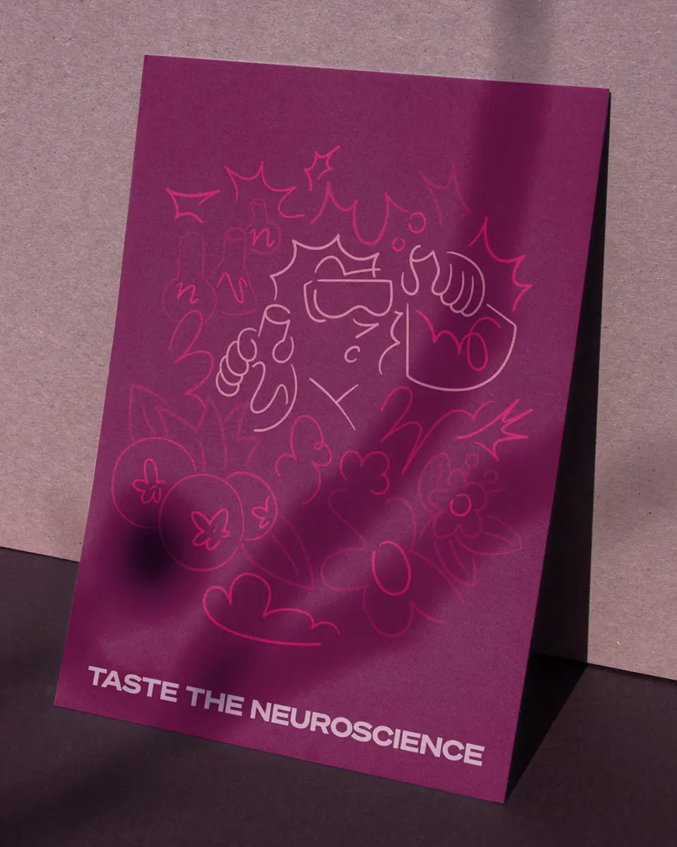 Ārepa poster with a line drawing of a brain and the words "Taste the neuroscience"