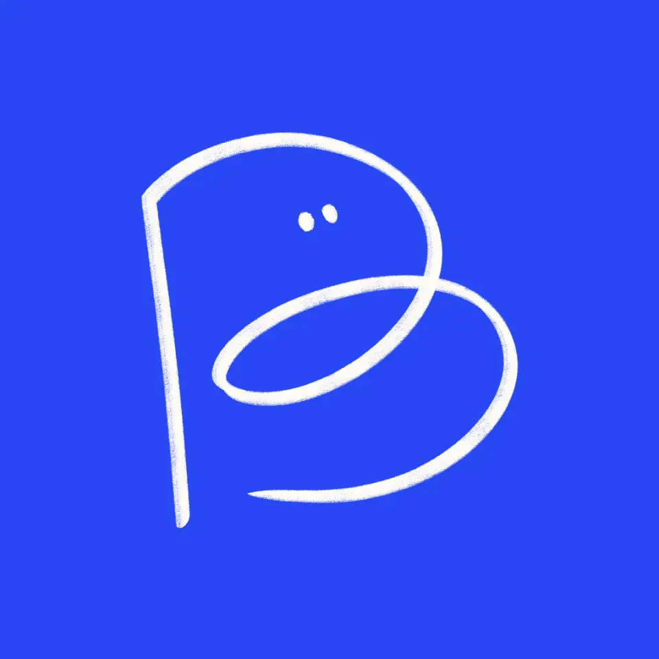 Hand-drawn “B” mark on a blue background