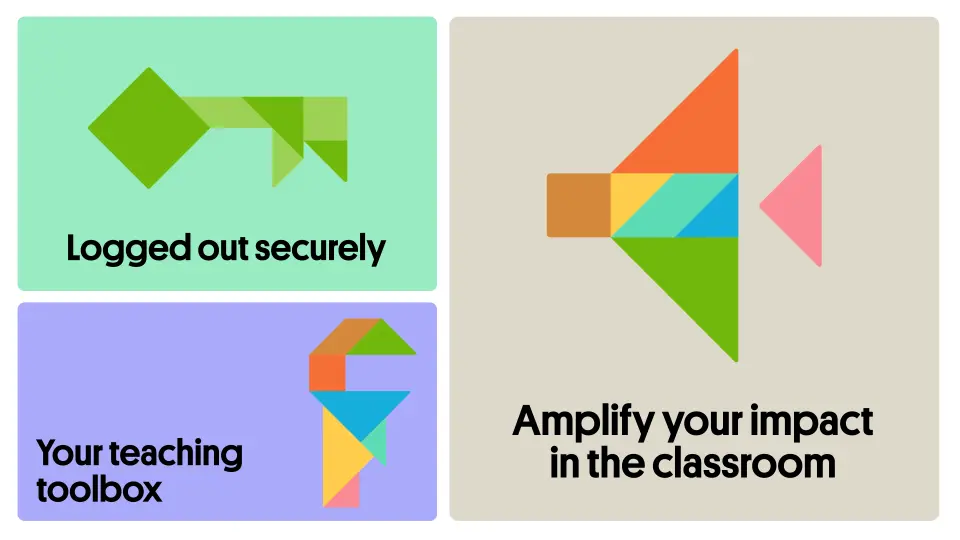 Education Perfect brand cards with geometric animal shapes on a pale background