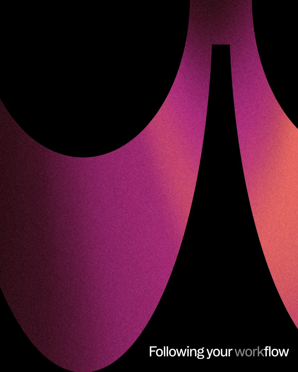 Manifest poster with curved black shapes on a pink gradient