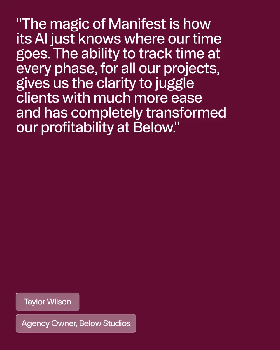 Manifest testimonial quote card on a maroon background