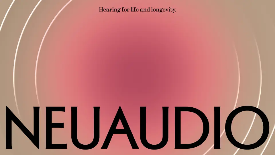 NeuAudio wordmark over a pink and cream gradient