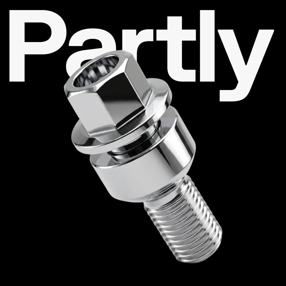 “Partly” wordmark above a silver bolt on a black background