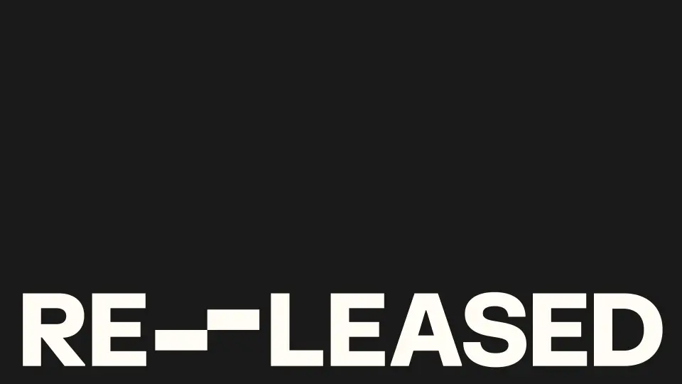 “Re-leased” wordmark in white on a black background