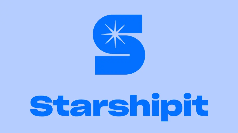 Starshipit “S” mark and wordmark in blue on pale blue