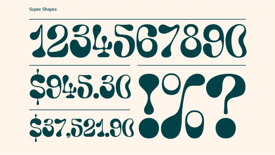 Supergenerous custom numerals and typography on cream