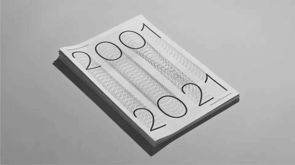 Icehouse anniversary publication with “2001 2021” on a grey cover