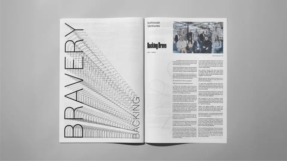 Icehouse anniversary publication spread headed “Bravery”