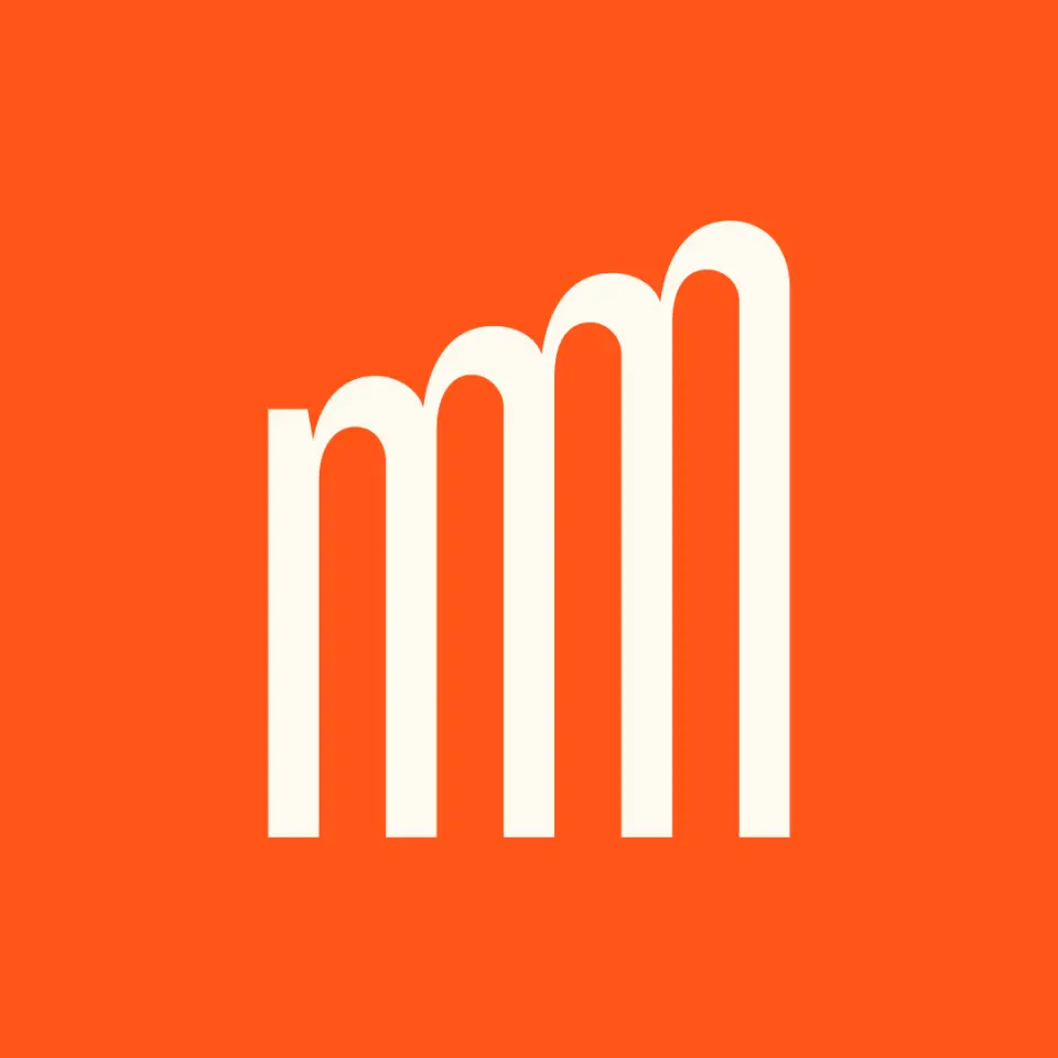 White “m” mark on orange