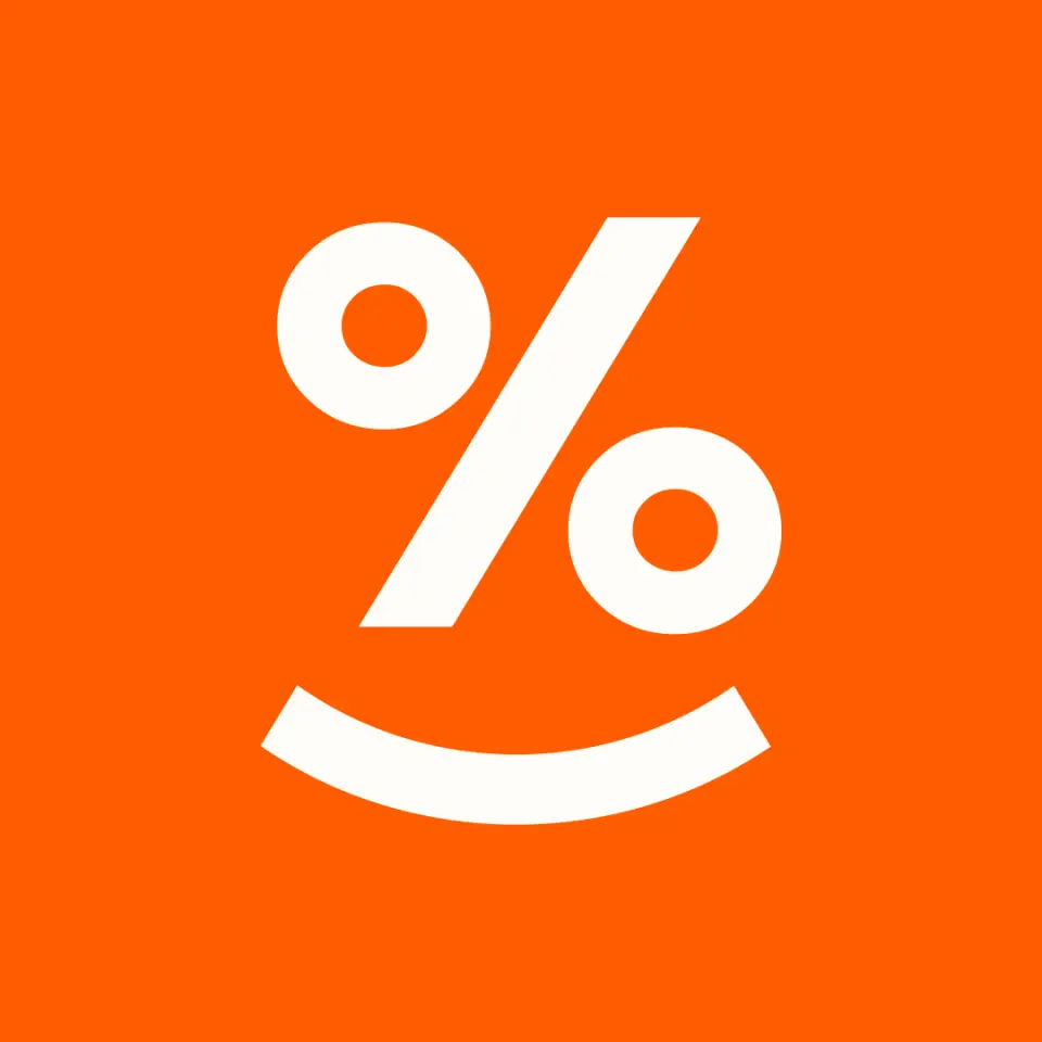 White percentage-smile symbol on orange