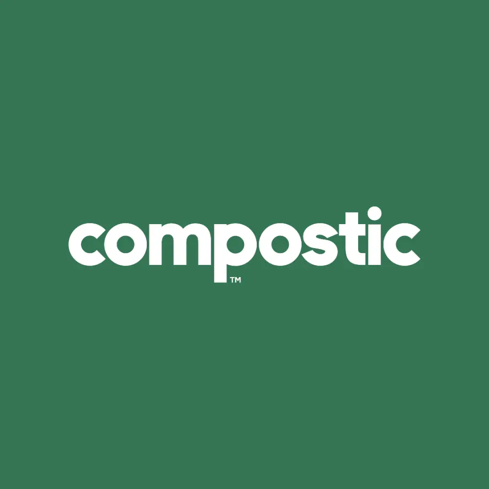 Compostic wordmark in white on green