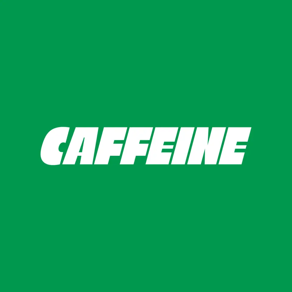 Caffeine wordmark in white italic on green