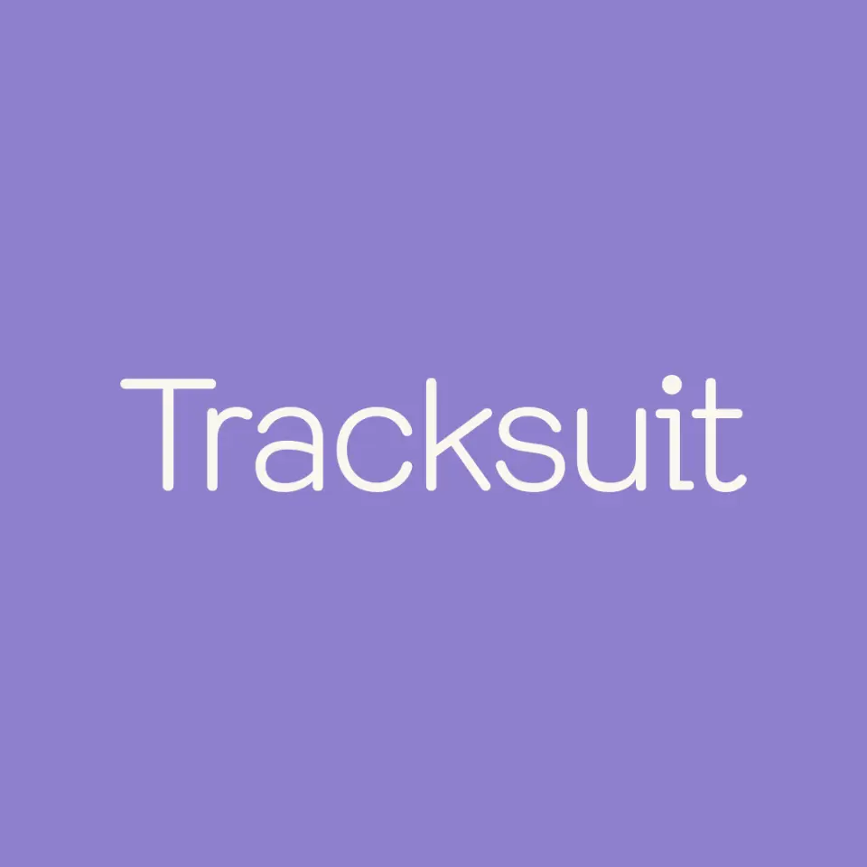 Tracksuit wordmark in white on lilac