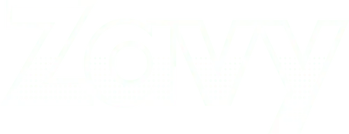 Zavy logo in white outline lettering