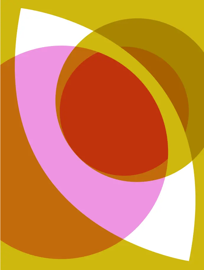Abstract overlapping circles in yellow, pink and red